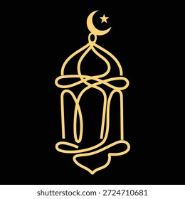 Linterna de oro con luna creciente y estrella en el símbolo islámico decorativo superior