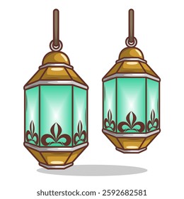 Gold Lantern  Isolated islamic lamp culture decoration. Vector Illustration