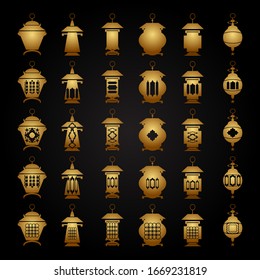 Gold lanterns silhouettes set collection for greeting, card, poster, banner and background design islamic.