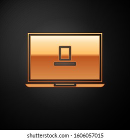Gold Laptop icon isolated on black background. Computer notebook with empty screen sign.  Vector Illustration
