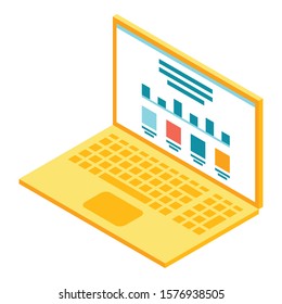 Gold laptop icon. Isometric of gold laptop vector icon for web design isolated on white background