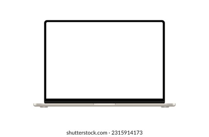 Gold Laptop Mockup, Isolated on White Background, Front View. Vector Illustration