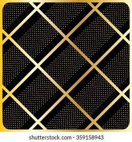 Gold Large cage with Gold Polka Dot on Black Background. For Design crafts, fabrics, decorating, web, print textures. Vector file with layers has a pattern swatch that will seamlessly fill any shape.