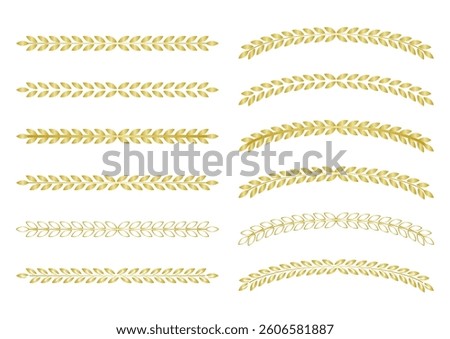 Gold laurel leaf decorative border design set. Vector illustration. White background.
