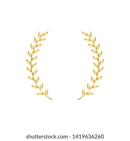 Gold laurel or olive branch element of greek heraldry ornament or victory wreath vector illustration isolated on white background. Frame for winners and champions award.