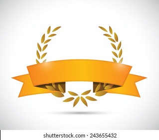 gold laurel and orange ribbon. illustration design over a white background