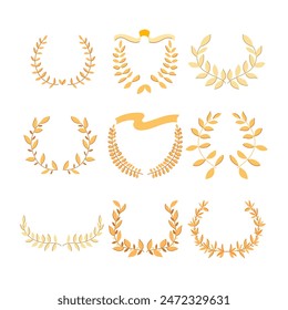 gold laurel set cartoon. en winner, wreath prize, medal ribbon gold laurel sign. isolated symbol vector illustration