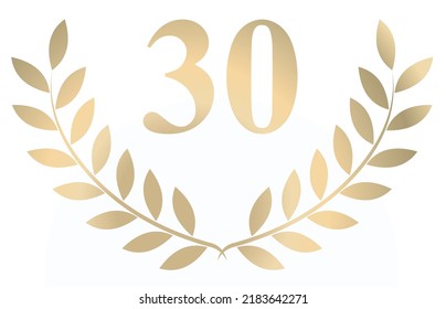 Gold laurel wreath 30 isolated on a white background