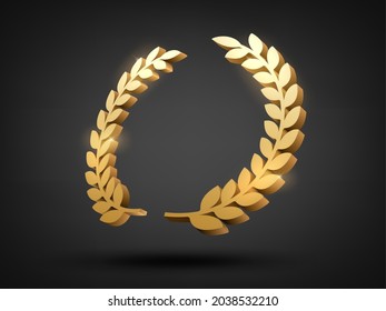Gold Laurel Wreath, 3D Award Perspective View, Vector Illustration