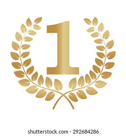 Gold laurel wreath award. Represents a victory, achievement, honor, quality product, or success. Ornate leaf sections. Vector illustration isolated on a white background