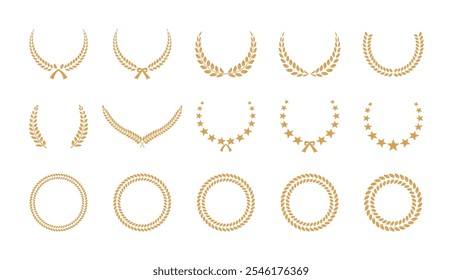 Gold Laurel Wreath Award Vector Illustration. Olive Leaves and Victory Stars Emblem Design for Champions