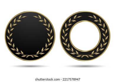 Gold laurel wreath badge isolated background.