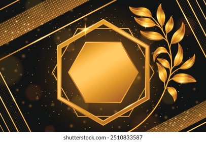 Moldura de coroa de louro dourado para fundo vetor do prêmio vencedor. Banner de prêmio de luxo dourado com ramo para ilustração de congratulação. 3d modelo de emblema de vitória com folha. Certificado de honra no festival