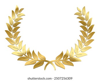 Gold laurel wreath, Golden circular laurel foliate or olive branches greek wreath, A winner award of olive leaves or stars of victory symbol, achievement heraldry symbol isolated on white background