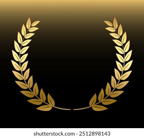 Gold laurel wreath, Golden circular laurel olive branches greek wreath vector illustration, A winner award of olive, victory symbol, achievement heraldry symbol isolated on dark background