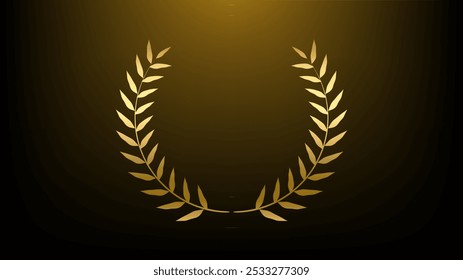 Gold laurel wreath, Golden circular laurel olive branches greek wreath vector illustration, A winner award of olive, stars of victory symbol, achievement heraldry symbol isolated on dark background
