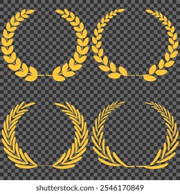 Gold laurel wreath, Golden circular laurel olive branches greek wreath vector illustration, A winner award of olive,stars of victory symbol, achievement heraldry symbol isolated on white background