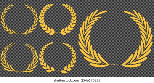 Gold laurel wreath, Golden circular laurel olive branches greek wreath vector illustration, A winner award of olive,stars of victory symbol, achievement heraldry symbol isolated on white background