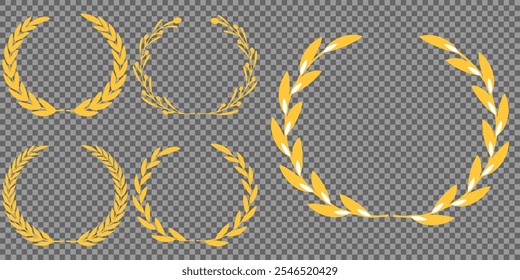 Gold laurel wreath, Golden circular laurel olive branches greek wreath vector illustration, A winner award of olive,stars of victory symbol, achievement heraldry symbol isolated on white background