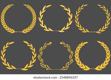 Gold laurel wreath, Golden circular laurel olive branches greek wreath vector illustration, A winner award of olive,stars of victory symbol, achievement heraldry symbol isolated on white background