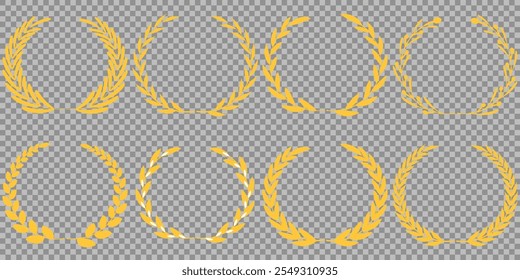 Gold laurel wreath, Golden circular laurel olive branches greek wreath vector illustration, A winner award of olive,stars of victory symbol, achievement heraldry symbol isolated on white background