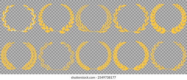 Gold laurel wreath, Golden circular laurel olive branches greek wreath vector illustration, A winner award of olive,stars of victory symbol, achievement heraldry symbol isolated on white background