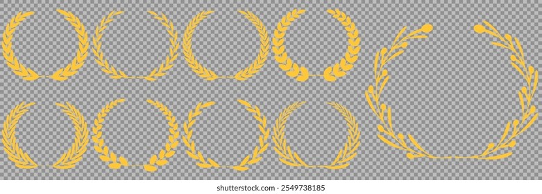 Gold laurel wreath, Golden circular laurel olive branches greek wreath vector illustration, A winner award of olive,stars of victory symbol, achievement heraldry symbol isolated on white background