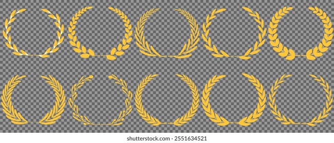 Gold laurel wreath, Golden circular laurel olive branches greek wreath vector illustration, A winner award of olive,stars of victory symbol, achievement heraldry symbol isolated on white background