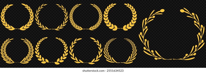 Gold laurel wreath, Golden circular laurel olive branches greek wreath vector illustration, A winner award of olive,stars of victory symbol, achievement heraldry symbol isolated on white background