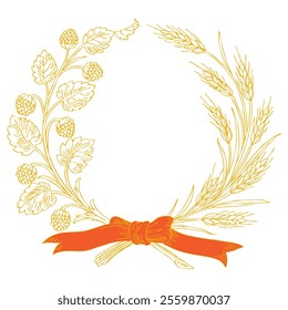 Gold laurel wreath, Golden circular laurel olive branches greek wreath vector illustration, A winner award of olive,stars of victory symbol, achievement heraldry symbol isolated on white background