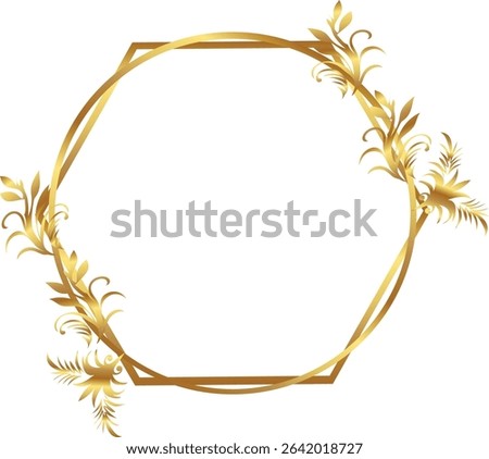 gold laurel wreath Golden Hexagonal Frame Vector illustration.
Good for banner, poster, greeting card, party card, invitation, template, advertising, campaign, and social media. 

