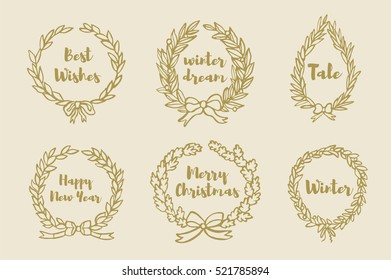 gold laurel wreath graphic vector set