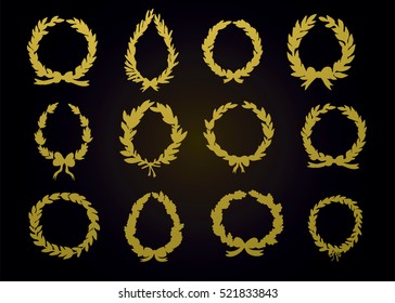 gold laurel wreath graphic vector set