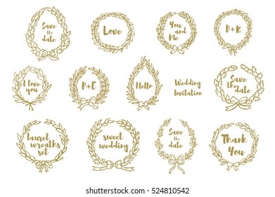 gold laurel wreath graphic vector set