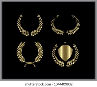 Gold laurel wreath icon. four laurel wreath flat syle isolated