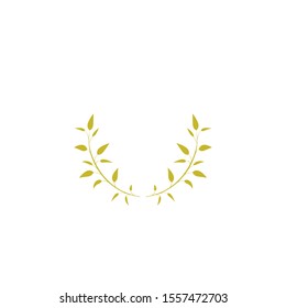 Gold Laurel Wreath Icon. Vector Flat illustrationisolated on white.  Winner label made of twigs with green leaves. Victory logo. First place, award icon