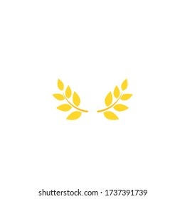 Gold Laurel Wreath Icon. Vector Flat illustrationisolated on white.  Winner label made of twigs with green leaves. Victory logo. First place, award icon