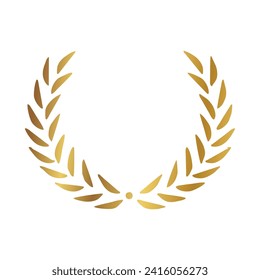 Gold Laurel Wreath Icon. Vector Flat illustrationisolated on white. Winner label made of twigs with green leaves. Victory logo. First place, award icon