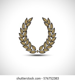 Gold Laurel wreath Icon. Wreath Icon. Vector Illustration.