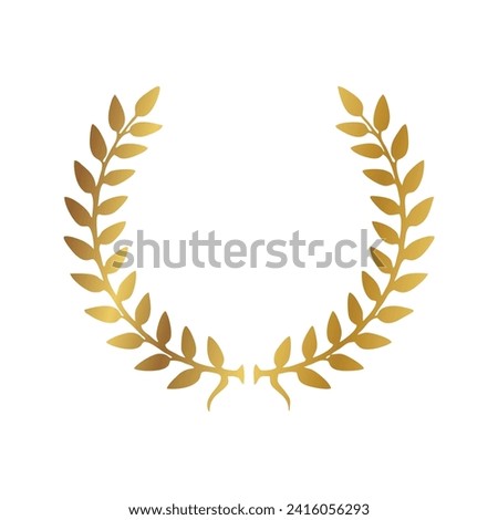 Gold Laurel Wreath Icon. Vector Flat illustrationisolated on white. Winner label made of twigs with green leaves. Victory logo. First place, award icon