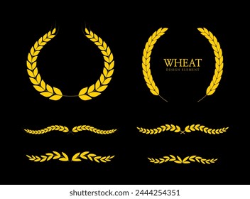 Gold laurel wreath icon. Wheat ears icons set. depicting an award, winner, achievement, emblem. Vector illustration