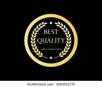 Gold laurel wreath or laureate wreath as award, ribbon. Laurel leaves as premium best quality label. Product premium quality tag, label. Gold Laureate award, badge, medal. Vector illustration