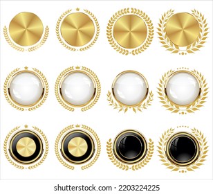 Gold laurel wreath with gold medal collection vector illustration