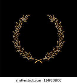Gold laurel wreath on black background,depicting award,nobility, winning. Vector illustration.
