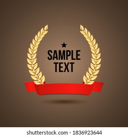 Gold laurel wreath with ribbon. Vector illustration.