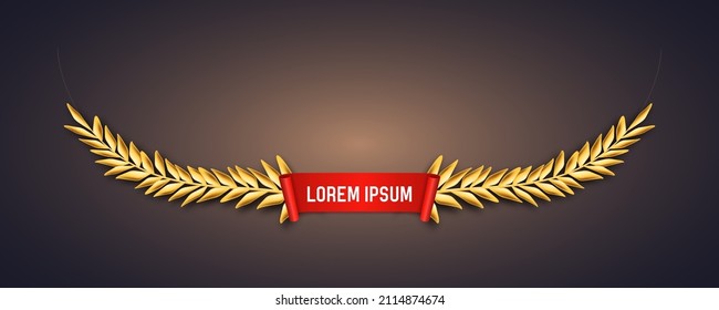 Gold laurel wreath with ribbon. Vector illustration.