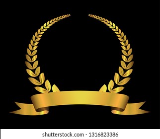 Gold laurel wreath with ribbon.Golden award label design.