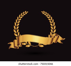 Gold Laurel Wreath Ribbonvector Golden Laurel Stock Vector (Royalty ...