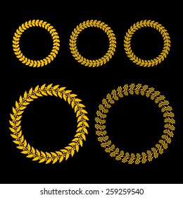 Gold Laurel Wreath Set on Black Background