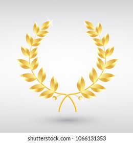 Gold laurel wreath. Symbol of victory and achievement. Design element for decoration of medal, award, coat of arms or anniversary logo. Vector illustration isolated.